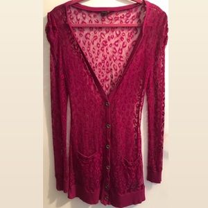 G by Guess Purple/Pink Sheer Shirt Dress